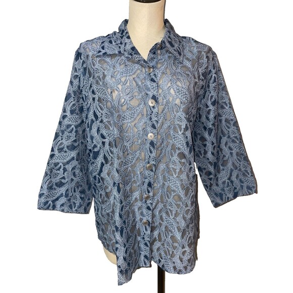 Draper’s & Damon’s Women’s Lace Floral Button Down Blouse size XL Cotton Blend - Picture 1 of 8